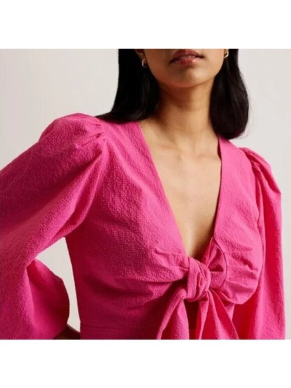 Ted Baker Women's Pink Jozelyn Seersucker Tie Front Mini Dress Size 6 US New - Picture 5 of 5